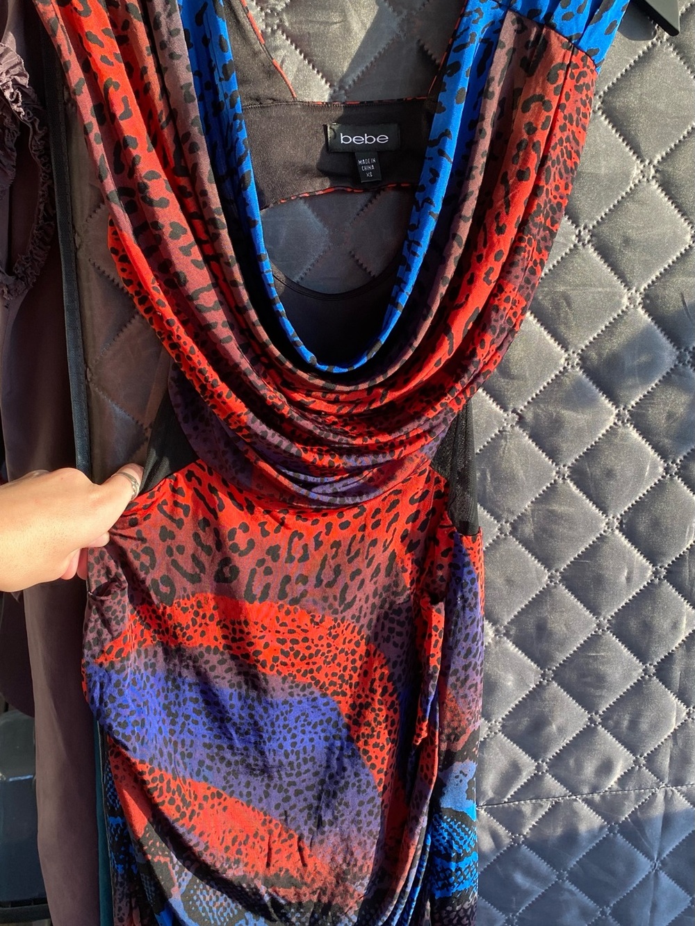 Vintage Y2K Bebe Mixed Animal Print Mesh Cowl Dress - XS
